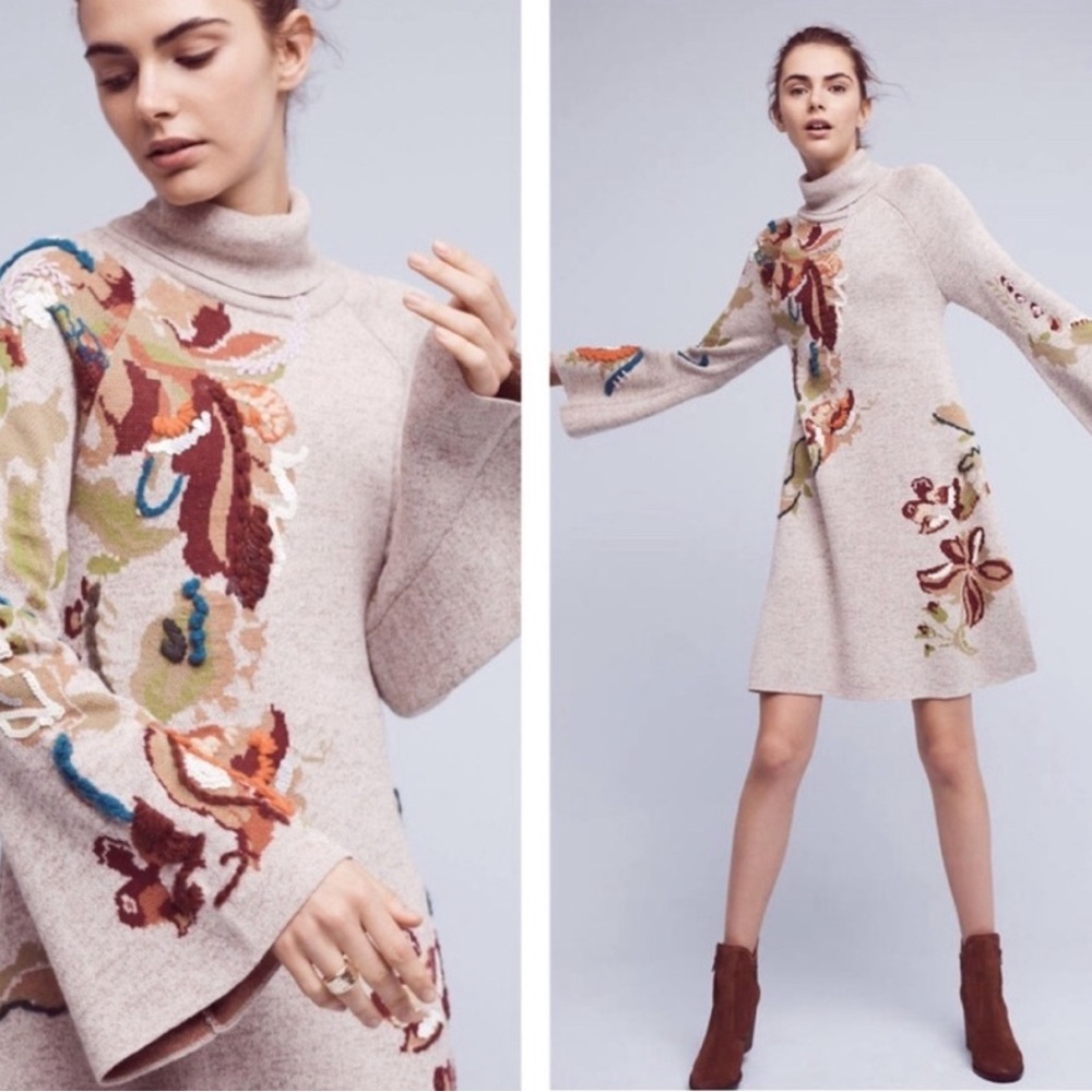 Anthropologie KNITTED & KNOTTED
Embroidered Petals Swing Dress Women’s XS
